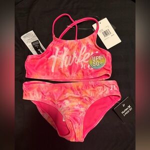 Hurley Girls Neon Pink & Orange Tie-Dye Bikini Set